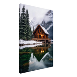 “Whispers of Winter Solitude – Lakeside Cabin in the Pines” | Wall Art Print - Canvas - 50x75 cm / 20x30″ - 