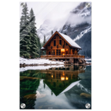 “Whispers of Winter Solitude – Lakeside Cabin in the Pines” | Wall Art Print - Acrylic Print - 30x45 cm / 12x18″ - 