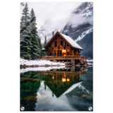 “Whispers of Winter Solitude – Lakeside Cabin in the Pines” | Wall Art Print - Acrylic Print - 40x60 cm / 16x24″ - 