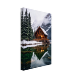 “Whispers of Winter Solitude – Lakeside Cabin in the Pines” | Wall Art Print - Canvas - 20x30 cm / 8x12″ - 