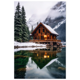 “Whispers of Winter Solitude – Lakeside Cabin in the Pines” | Wall Art Print - Fine Art Poster - 60x90 cm / 24x36″ - 