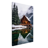 “Whispers of Winter Solitude – Lakeside Cabin in the Pines” | Wall Art Print - Canvas - 60x90 cm / 24x36″ - 