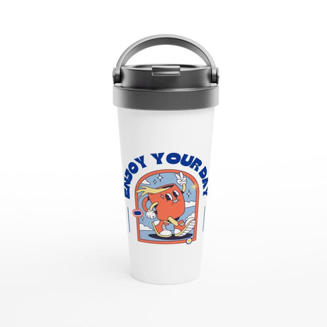 White Stainless Steel Water Bottles & Travel Mugs | Enjoy your day - White 15oz Stainless Steel Travel Mug - 