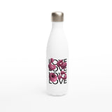 White Stainless Steel Water Bottles & Travel Mugs | Love | Valentine Gift Idea - White 17oz Stainless Steel Water Bottle - 