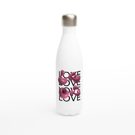 White Stainless Steel Water Bottles & Travel Mugs | Love | Valentine Gift Idea - White 17oz Stainless Steel Water Bottle - 