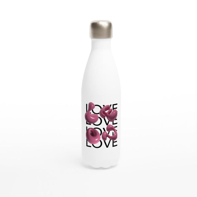 White Stainless Steel Water Bottles & Travel Mugs | Love | Valentine Gift Idea - White 17oz Stainless Steel Water Bottle - 