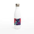 White Stainless Steel Water Bottles & Travel Mugs | "Paws & Pop" – Retro Bulldog Swagger Vibes - White 17oz Stainless Steel Water Bottle - 
