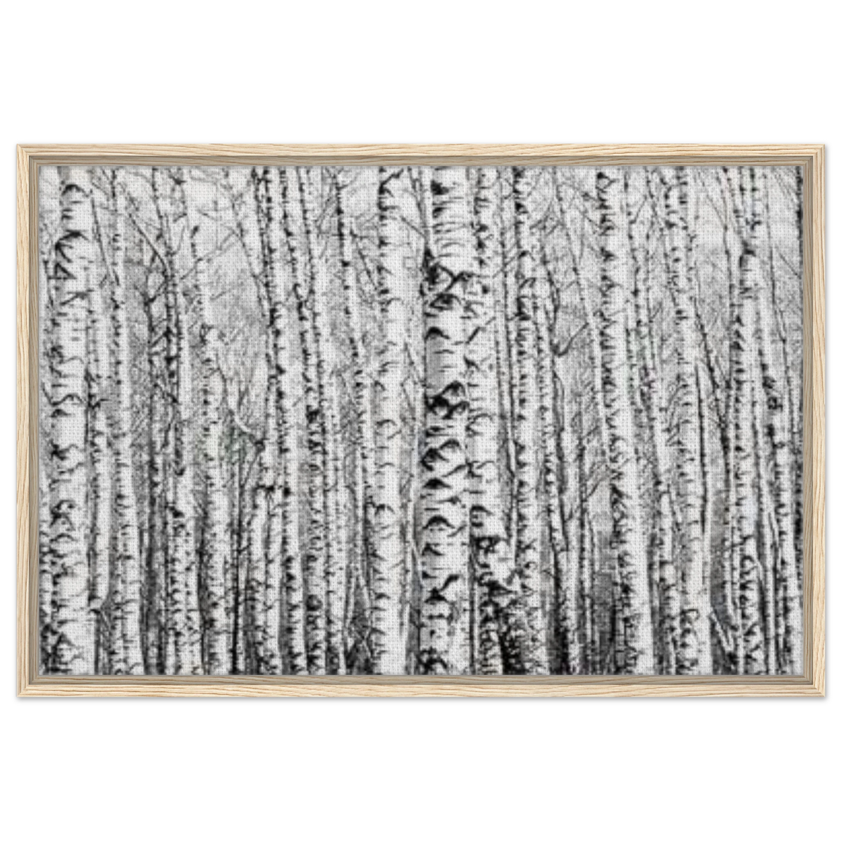 Winter Birch – A Minimalist Forest Escape Wall art - Framed Canvas - 60x90 cm / 24x36″ - Wood frame