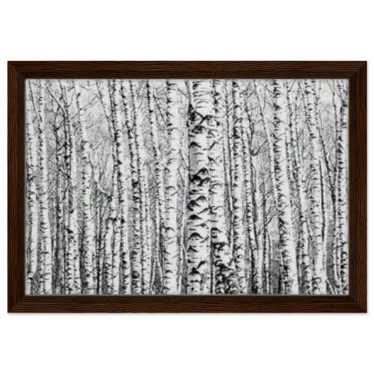 Winter Birch – A Minimalist Forest Escape Wall art - Framed Canvas - 30x45 cm / 12x18″ - Dark wood frame
