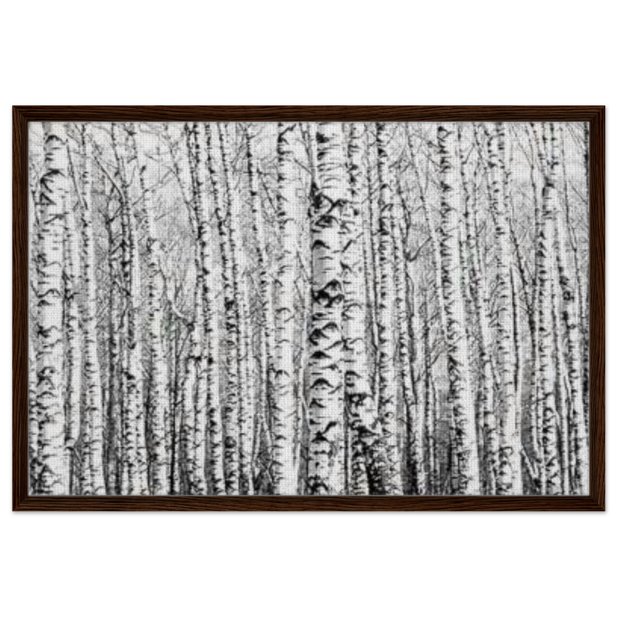 Winter Birch – A Minimalist Forest Escape Wall art - Framed Canvas - 60x90 cm / 24x36″ - Dark wood frame