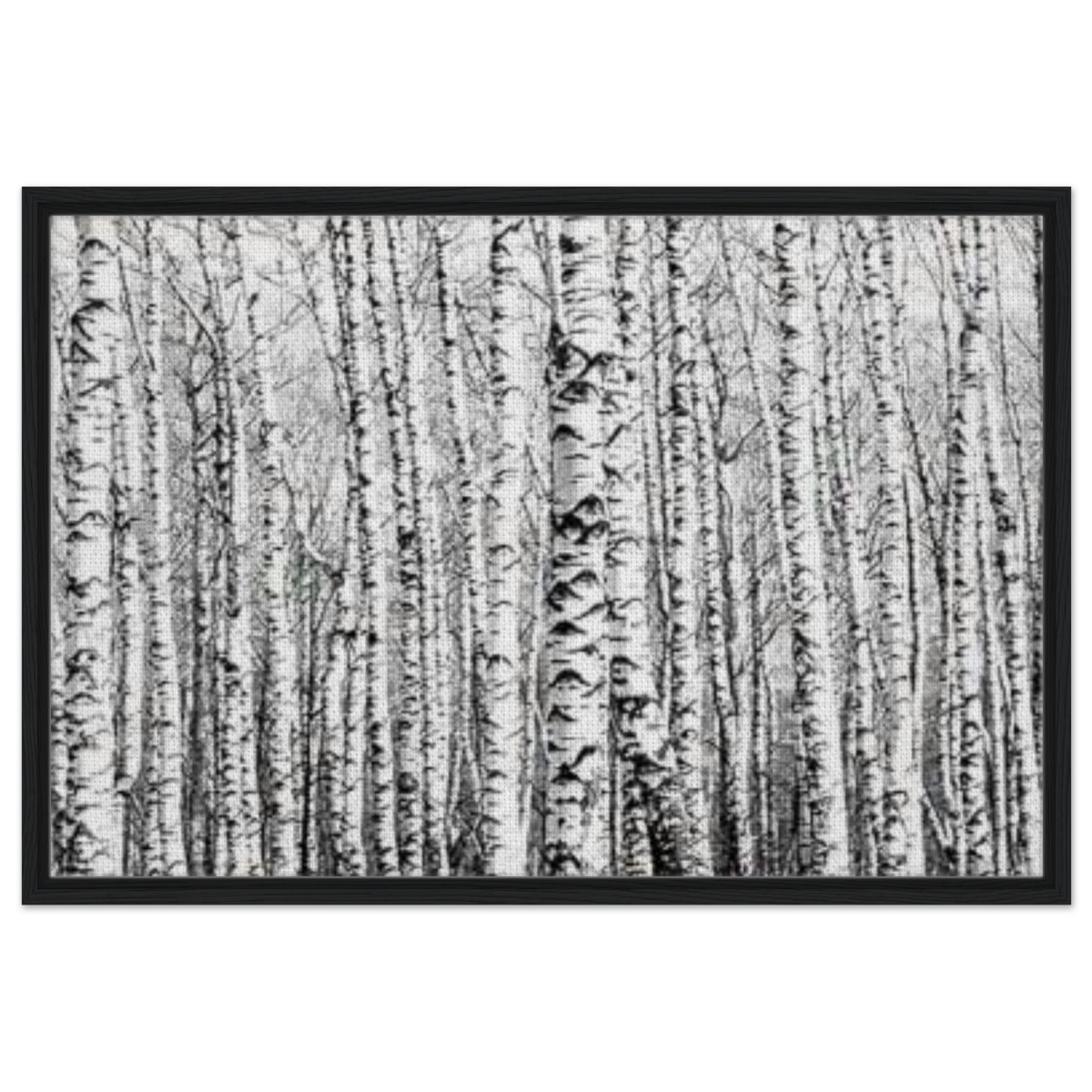 Winter Birch – A Minimalist Forest Escape Wall art - Framed Canvas - 60x90 cm / 24x36″ - Black frame