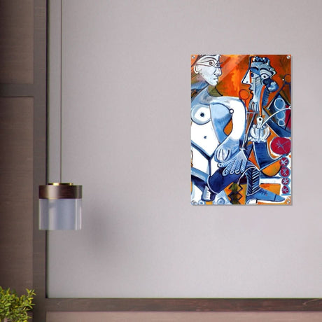 Woman and Man Sitting with Pipe by Pablo Picasso wall art print - Acrylic Print - 60x90 cm / 24x36″ - 