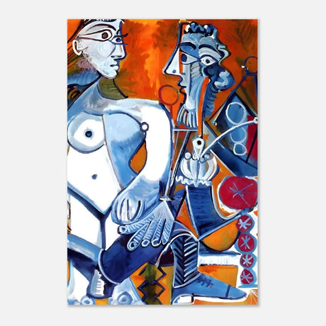 Woman and Man Sitting with Pipe by Pablo Picasso wall art print - Aluminum Print - 50x75 cm / 20x30″ - 