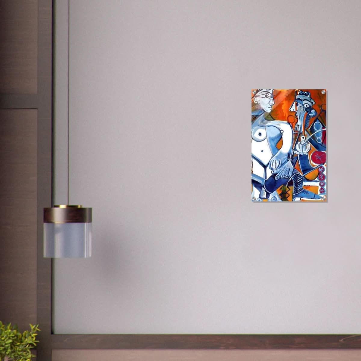Woman and Man Sitting with Pipe by Pablo Picasso wall art print - Acrylic Print - 40x60 cm / 16x24″ - 