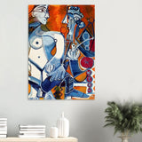 Woman and Man Sitting with Pipe by Pablo Picasso wall art print - Wood Prints - 70x100 cm / 28x40″ - 20 mm
