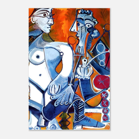 Woman and Man Sitting with Pipe by Pablo Picasso wall art print - Aluminum Print - 30x45 cm / 12x18″ - 