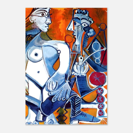 Woman and Man Sitting with Pipe by Pablo Picasso wall art print - Aluminum Print - 70x100 cm / 28x40″ - 