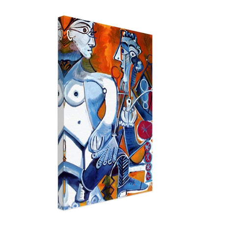 Woman and Man Sitting with Pipe by Pablo Picasso wall art print - Canvas - 30x45 cm / 12x18″ - Slim