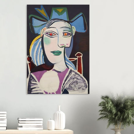Woman In a Blue Hat by Pablo Picasso - Wood Prints - 70x100 cm / 28x40″ - 10 mm