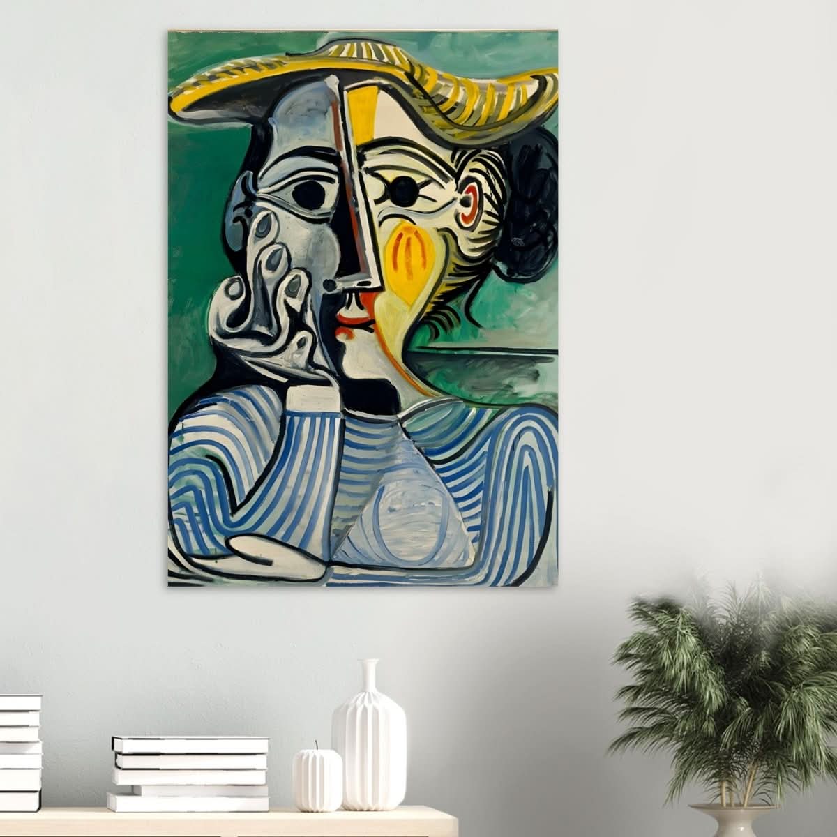 Woman with yellow hat (Jacqueline) by Pablo Picasso - Wood Prints - 70x100 cm / 28x40″ - 10 mm
