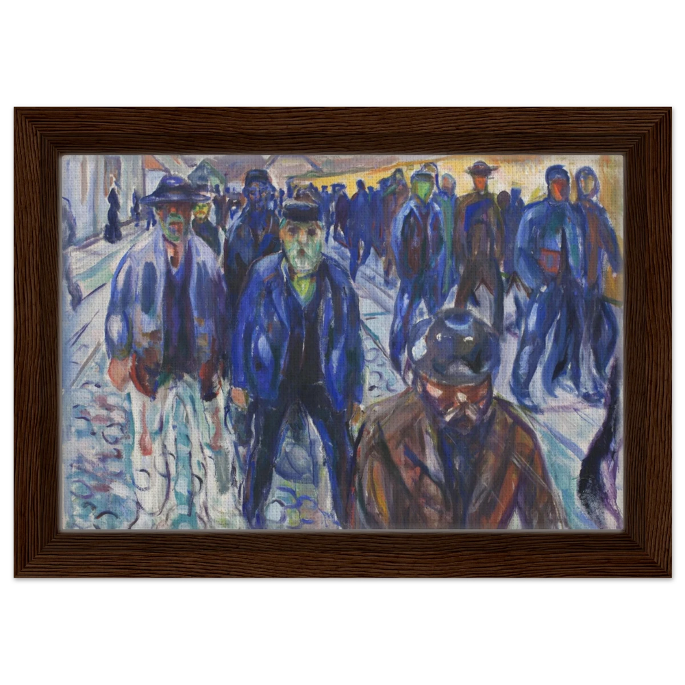 Workers on Their Way Home – Artwork by Edvard Munch| Wall art Print - Framed Canvas - 20x30 cm / 8x12″ - Dark wood frame