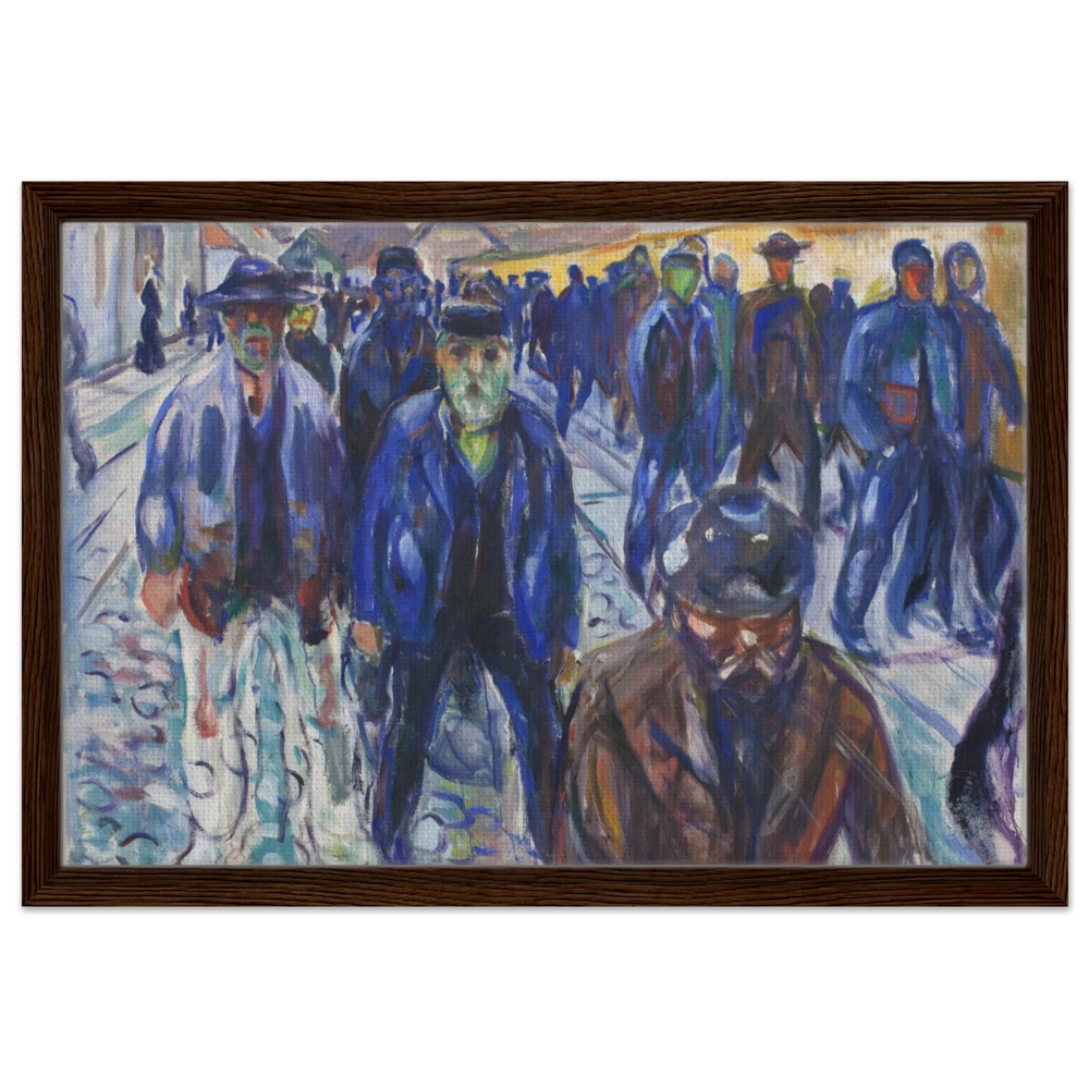 Workers on Their Way Home – Artwork by Edvard Munch| Wall art Print - Framed Canvas - 40x60 cm / 16x24″ - Dark wood frame