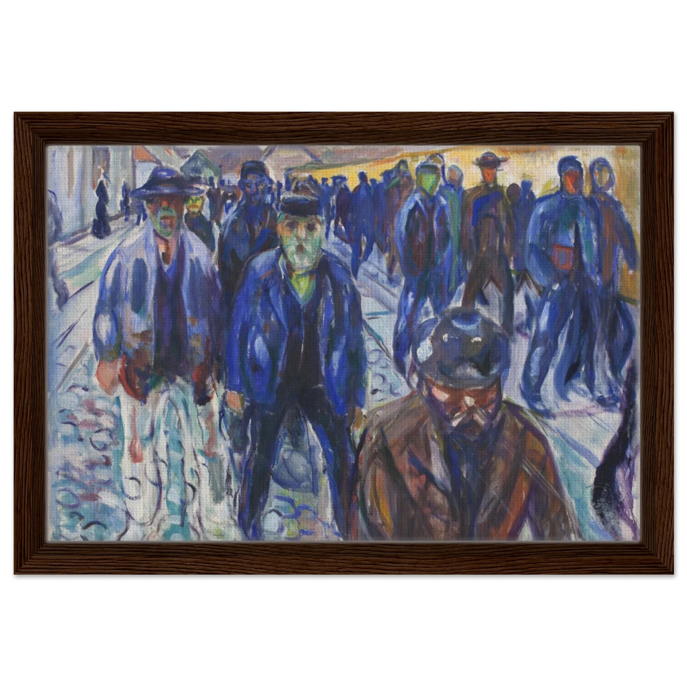 Workers on Their Way Home – Artwork by Edvard Munch| Wall art Print - Framed Canvas - 30x45 cm / 12x18″ - Dark wood frame