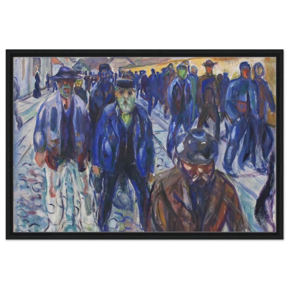 Workers on Their Way Home – Artwork by Edvard Munch| Wall art Print - Framed Canvas - 60x90 cm / 24x36″ - Black frame