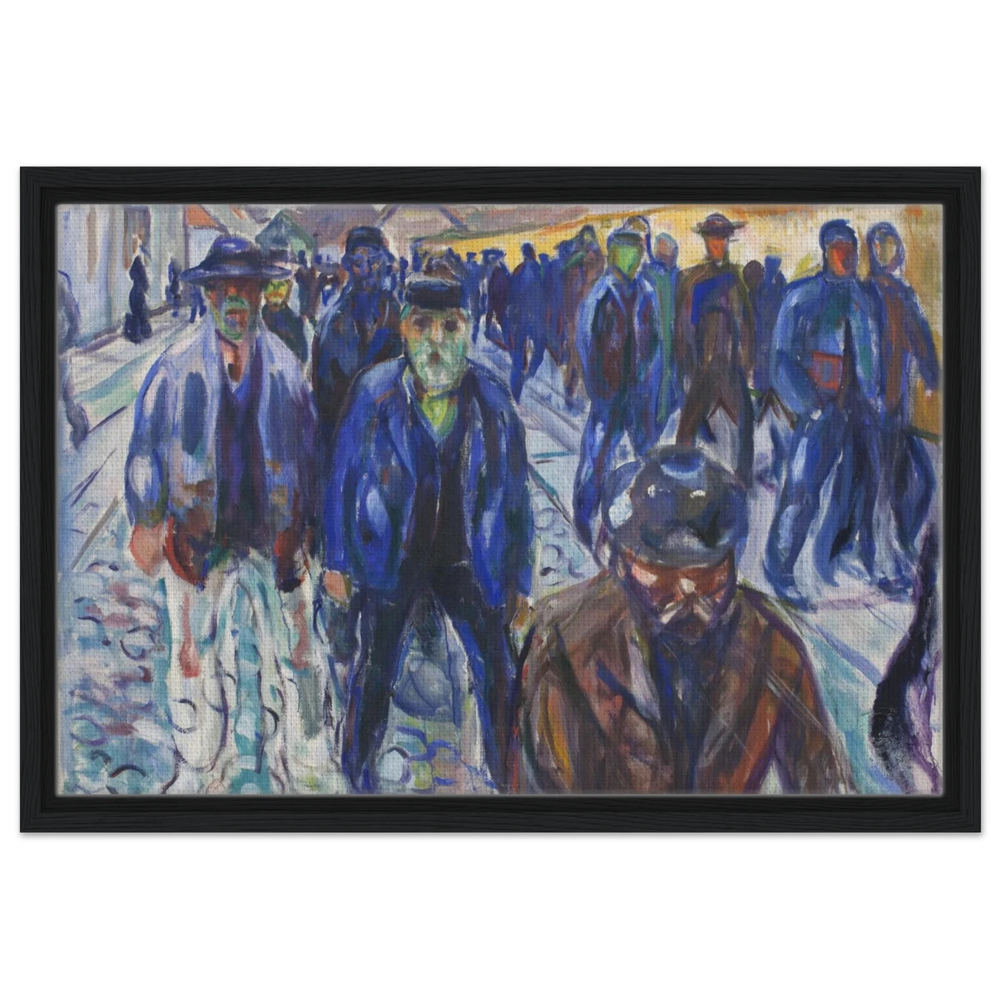 Workers on Their Way Home – Artwork by Edvard Munch| Wall art Print - Framed Canvas - 40x60 cm / 16x24″ - Black frame