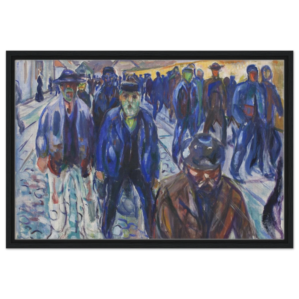 Workers on Their Way Home – Artwork by Edvard Munch| Wall art Print - Framed Canvas - 50x75 cm / 20x30″ - Black frame