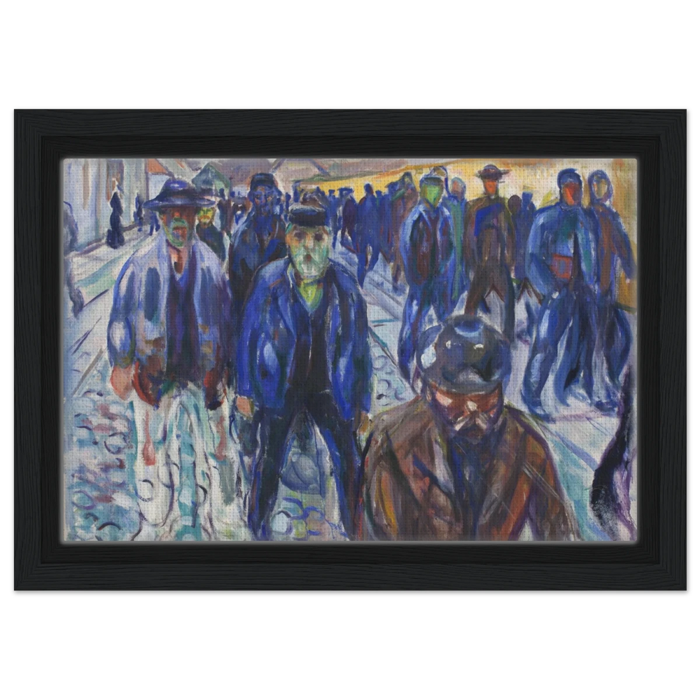 Workers on Their Way Home – Artwork by Edvard Munch| Wall art Print - Framed Canvas - 20x30 cm / 8x12″ - Black frame