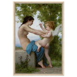 Young Girl Defending Herself against Eros (1825 - 1905) William - Adolphe Bouguereau | Vintage wall art print - Framed Canvas - 60x90 cm / 24x36″ - Wood frame