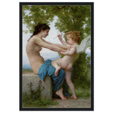 Young Girl Defending Herself against Eros (1825 - 1905) William - Adolphe Bouguereau | Vintage wall art print - Framed Canvas - 60x90 cm / 24x36″ - Black frame