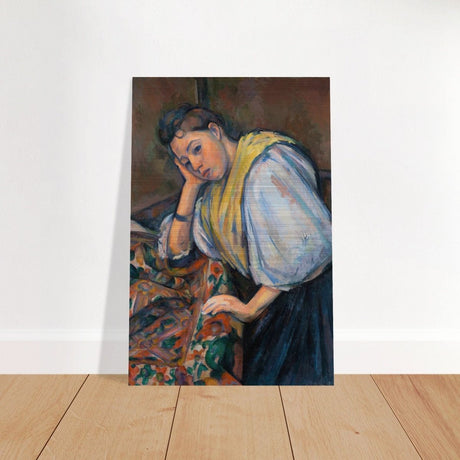 Young Italian Woman at a Table by Paul Cézanne 1895 - Brushed Aluminum Print - 50x75 cm / 20x30″ - 