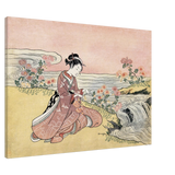Young Woman Gathering Chrysanthemums by the Stream– Japanese Ukiyo - e Wall Art Print - Canvas - 70x100 cm / 28x40″ - 