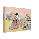 Young Woman Gathering Chrysanthemums by the Stream– Japanese Ukiyo - e Wall Art Print - Canvas - 20x30 cm / 8x12″ - 