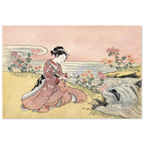 Young Woman Gathering Chrysanthemums by the Stream– Japanese Ukiyo - e Wall Art Print - Fine Art Poster - 60x90 cm / 24x36″ - 