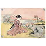 Young Woman Gathering Chrysanthemums by the Stream– Japanese Ukiyo - e Wall Art Print - Acrylic Print - 30x45 cm / 12x18″ - 
