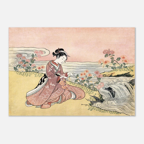 Young Woman Gathering Chrysanthemums by the Stream– Japanese Ukiyo - e Wall Art Print - Aluminum Print - 70x100 cm / 28x40″ - 