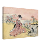Young Woman Gathering Chrysanthemums by the Stream– Japanese Ukiyo - e Wall Art Print - Canvas - 30x45 cm / 12x18″ - 