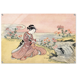 Young Woman Gathering Chrysanthemums by the Stream– Japanese Ukiyo - e Wall Art Print - Acrylic Print - 60x90 cm / 24x36″ - 