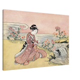 Young Woman Gathering Chrysanthemums by the Stream– Japanese Ukiyo - e Wall Art Print - Canvas - 60x90 cm / 24x36″ - 