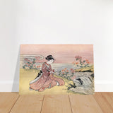 Young Woman Gathering Chrysanthemums by the Stream– Japanese Ukiyo - e Wall Art Print - Brushed Aluminum Print - 60x90 cm / 24x36″ - 