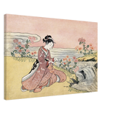 Young Woman Gathering Chrysanthemums by the Stream– Japanese Ukiyo - e Wall Art Print - Canvas - 50x75 cm / 20x30″ - 
