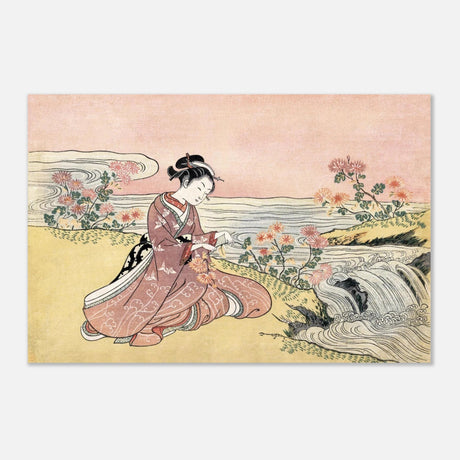 Young Woman Gathering Chrysanthemums by the Stream– Japanese Ukiyo - e Wall Art Print - Aluminum Print - 60x90 cm / 24x36″ - 