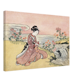 Young Woman Gathering Chrysanthemums by the Stream– Japanese Ukiyo - e Wall Art Print - Canvas - 40x60 cm / 16x24″ - 